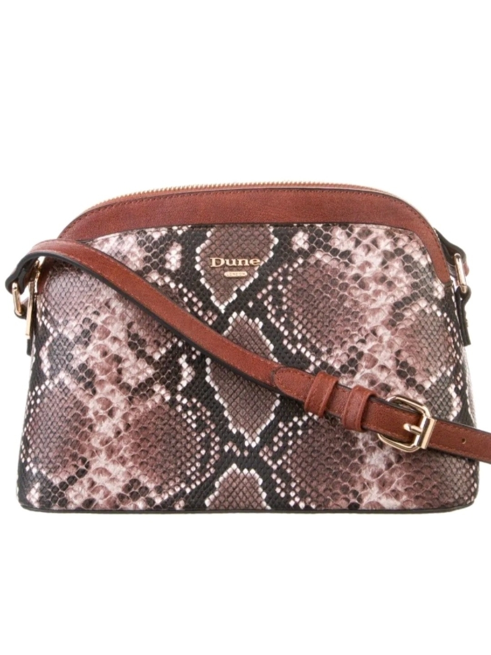 Dune London Brown and Pink Snake-Print Crossbody Bag